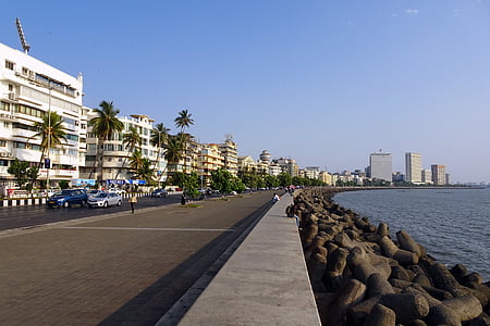 Marine drive, bulwar, South mumbai, morze, Arabian, Wybrzeże, Bay