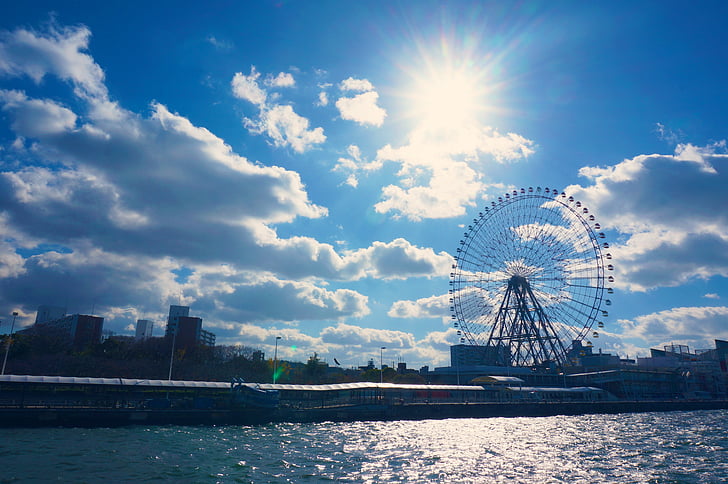 Jaapan, Osaka, turismiobjekt, ferris wheel, taevas, Sügis, pilve