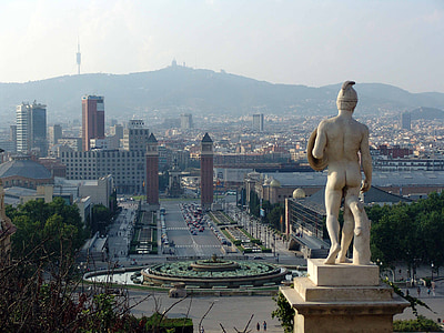 kunst, het platform, beeldhouwkunst, Barcelona, skyline