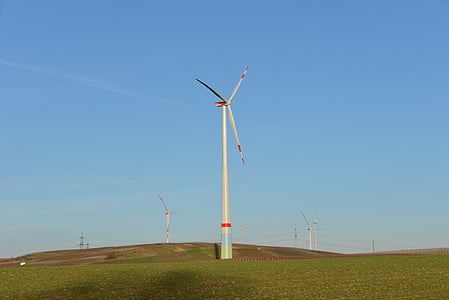 Windräder, Energie, Ökoenergie, Windkraft, Himmel, Blau, Umwelttechnik