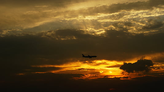 pôr do sol, Choi, aviões, china Guangzhou
