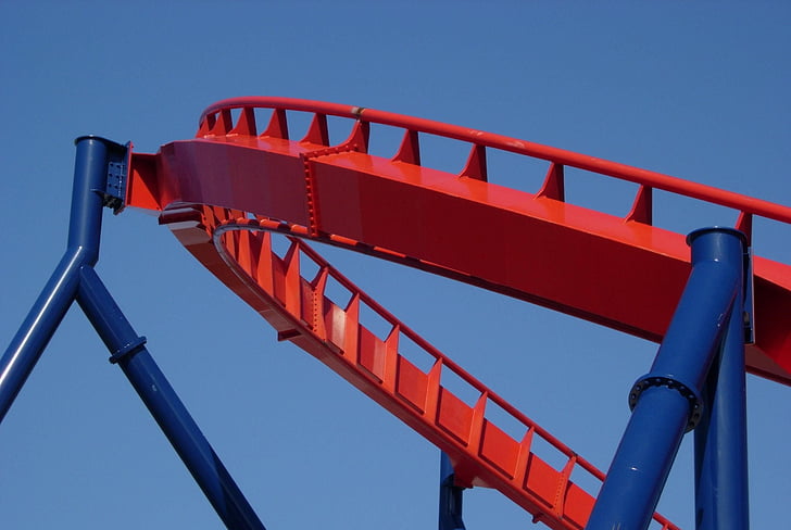 supports, blue, track, roller coaster, red