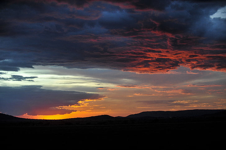 Serengeti sunset, krajina, barevné, Příroda, Tanzanie, Afrika, Savannah