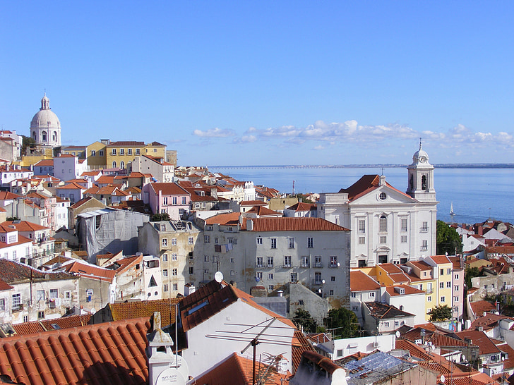 Lissabon, Portugal, Alfama, byggnad, arkitektur, historiska, gamla byggnader