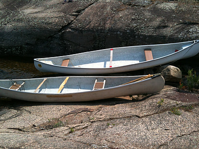 canoes, shore, lake, recreation, boats, nature, canada
