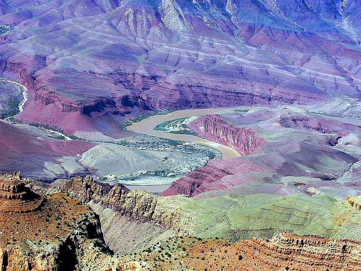 grand canyon, rivière, Colorado river, Colorado, gorge, serpentine, désert