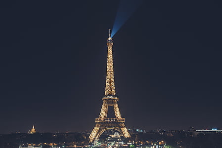 Eiffel, veža, noc, Čas, budova, pamiatka, Architektúra