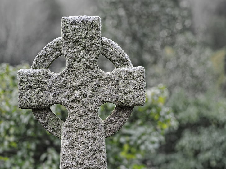 pedra, celta, Cruz, antiga, Cruz celta, cemitério, túmulo