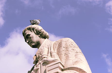 Statue, alt, Lissabon, Portugal, Belem, Taube, auf