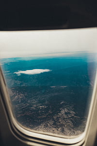 Foto, aereo, finestra, marrone, montagna, aeroplano, di volo