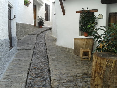 Pampaneira, Granada, Alpujarra, rua, água, casa, molhado