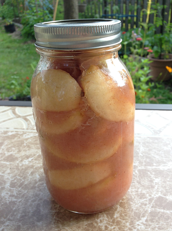 preservando o jar, jar, maçãs em lata, maçãs, produção de conservas, frutas