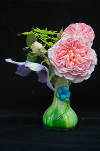 buket, blomster, roser, vase, dekoration, natur, lyserød farve