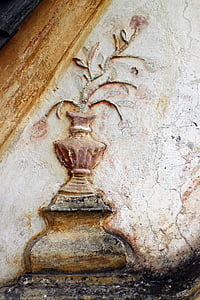 ornament, Relief, Grawerowanie, ściana, kamień, kwiat, Wazon