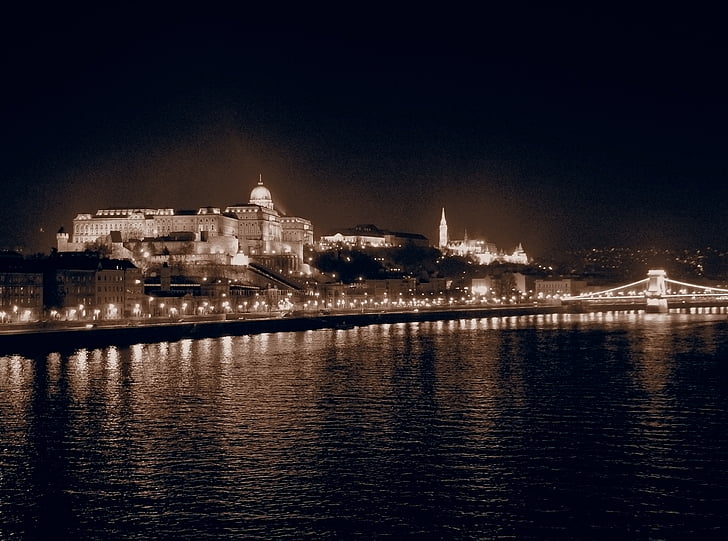 Kathedraal, Parlement, geschiedenis, Hongarije, zwart-wit, Donau, stad