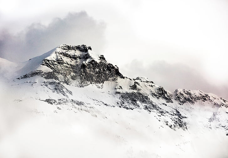 фотография, снежна, планински, през деня, планини, Клиф, скали