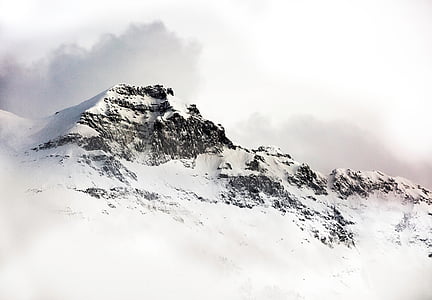 写真, 雪に覆われました。, 山, 昼間, 山, 崖, 岩