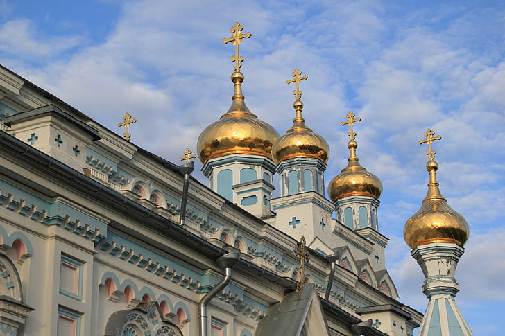 Latvia, Daugavpils, Gereja, Ortodoks, Salib, emas, bawang merah