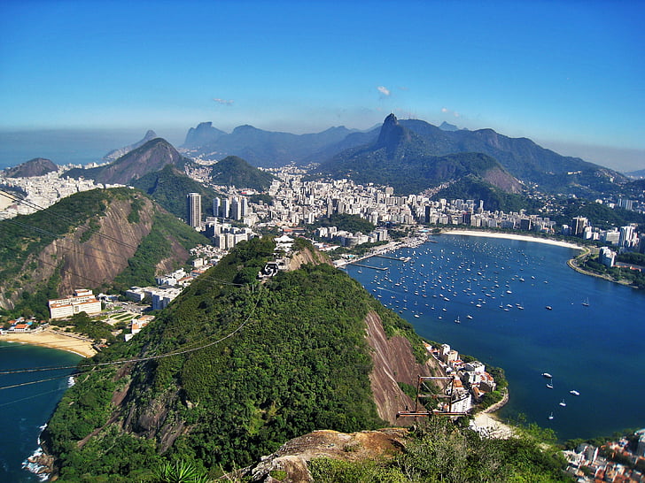 Sugarloaf görüntülemek, corcovado görünümlerini, Bir Rio de janeiro, nefes kesen manzarası, dünyaca ünlü, doğa, uzak görünümü