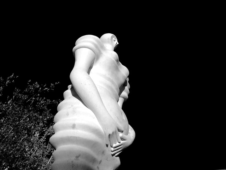 Statue, Straße, Schwangerschaft, Mund des Feigenbaums, Schwangere Frau, schwarz / weiß