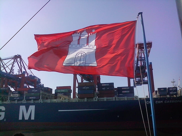 Hamburg, Flaga, Wycieczka statkiem, wietrzny, trzepotanie, cios, czerwony