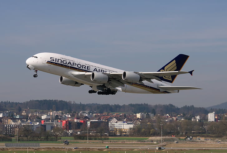 flygplan, Singapore airlines, Airbus a380, Jet, passagerarflygplan, flygplats, Zurich