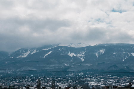 topview, hình ảnh, cảnh quan thành phố, tuyết, được bảo hiểm, núi, dãy núi