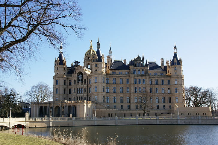 schwerin, castle, burgsee, mecklenburg, germany, architecture, palace