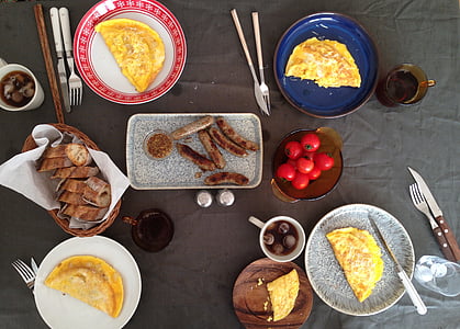 brunch, omurice, table, setting, cooking, food, meal