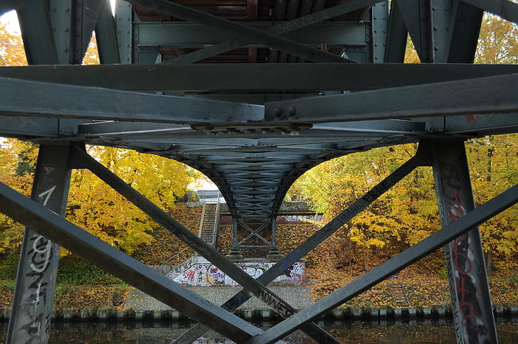 pont, sous le pont, architecture, Allemagne, automne, en acier, bleu
