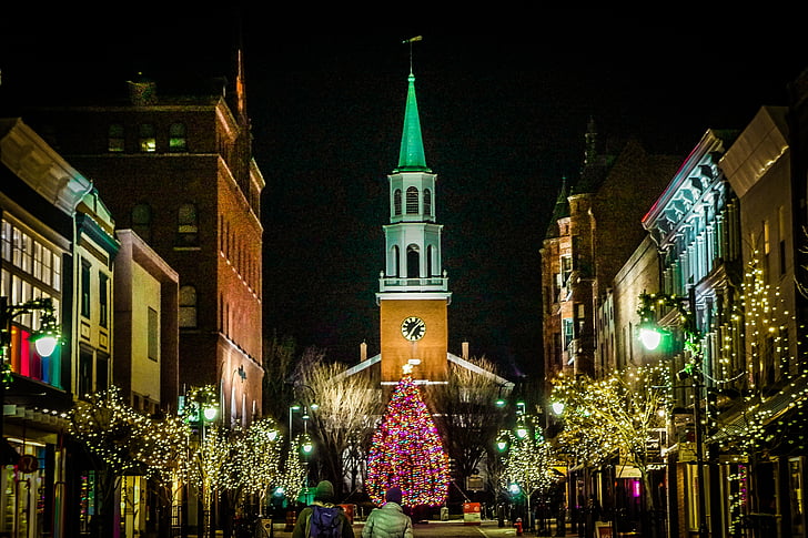 Iglesia, Burlington, Vermont, arquitectura, ciudad, edificios, Navidad