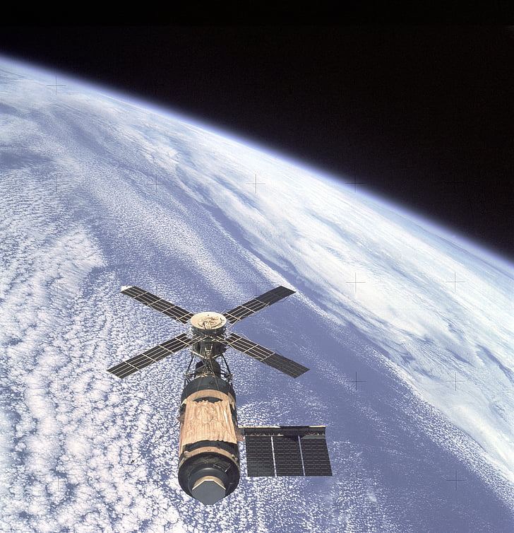 Skylab orbitální dílna, oběžné, pohled, planeta, země, prostor, glóbus