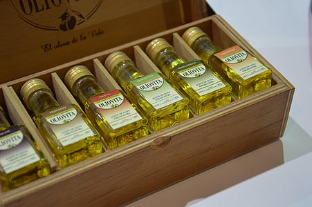 olive oil, oil, box, display, bottles, cooking, food