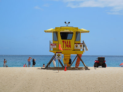 lifeguard, tower, beach, safety, yellow, ocean, rescue