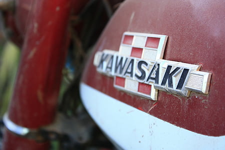Kawasaki, Motocykl, rower, retro, Vintage, rustykalne, stary