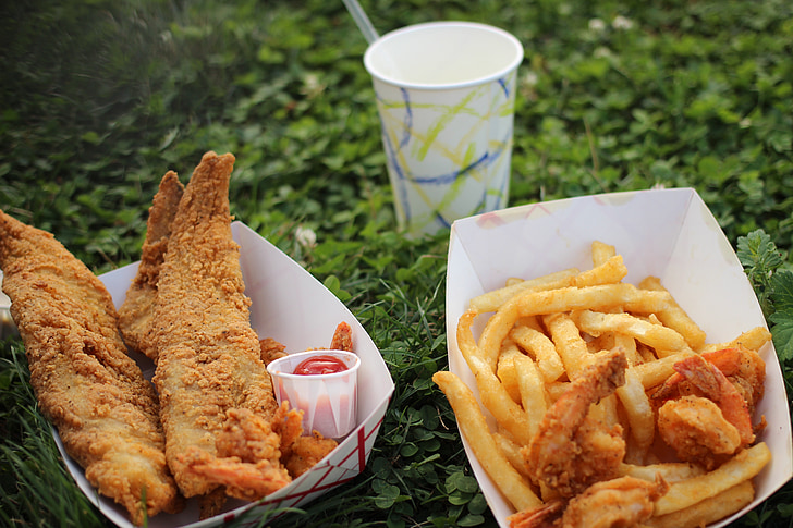 élelmiszer, Fish and chips, hal és sült krumpli, utcai élelmiszer, finom