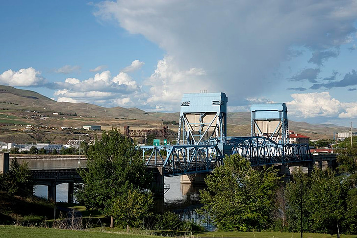 híd, Idaho, Sky, felhők, építészet, hegyek, fák