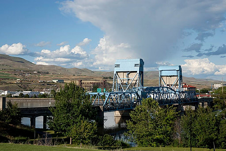 híd, Idaho, Sky, felhők, építészet, hegyek, fák