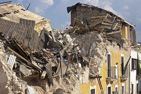 地震, 废墟, 折叠, 灾难, 房子, 道路, 恩纳