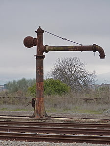 Aguada, spoorwegen, oude, roestige, verlaten, spoorwegmaterieel, stoom