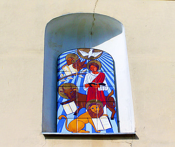 gạch mosaic, chỗ cửa sổ nhà thờ, ikon