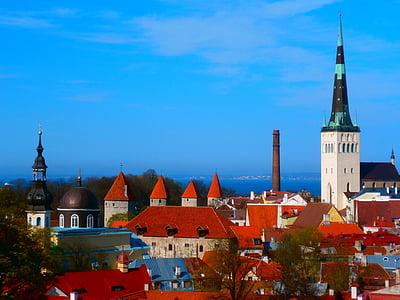 Oleviste, igrejas, cidade velha, vermelho, telhado, Tallinn, viagens