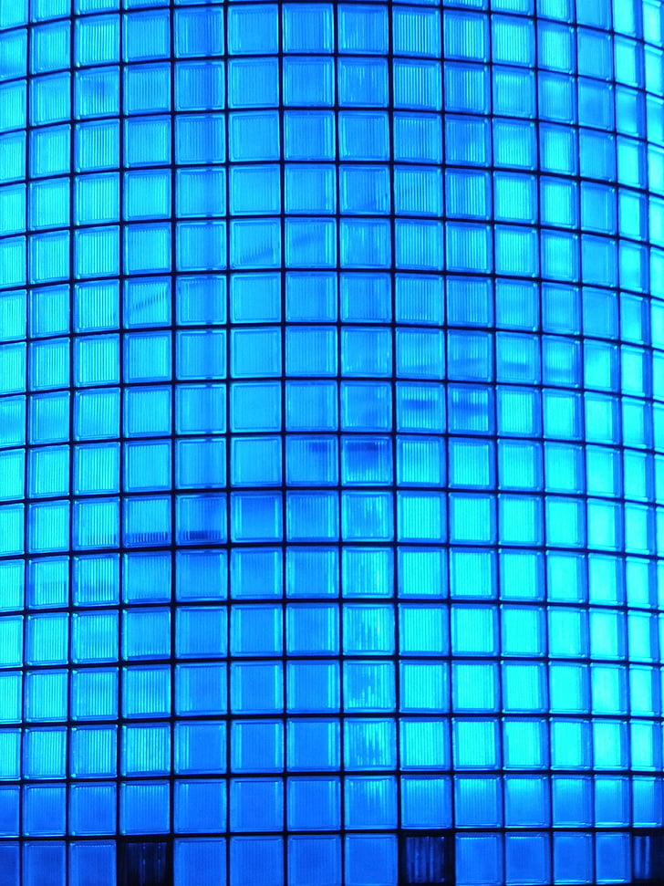 Sklenené tvárnice, modrá, sklenené steny, sklo, budova, Architektúra, Sklenené tvárnice