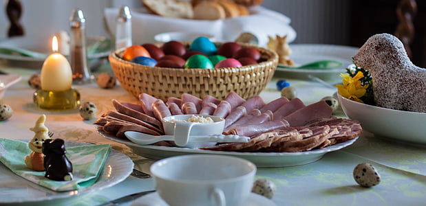 colazione di Pasqua, Pasqua, tavolo, coperto, Festival, famiglie, gedeckter tabella