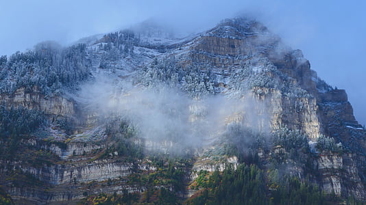 βουνά, ομίχλη, χιόνι, σύννεφο, φως, σκούρο, τοπίο