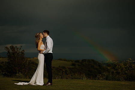 dramatic, wedding, dark, rainbow, love, couple, bride