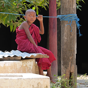 vienuolis, naujokas, Mianmaras/Birma, Mianmaras, vienuolynas, Budizmas, berniukas