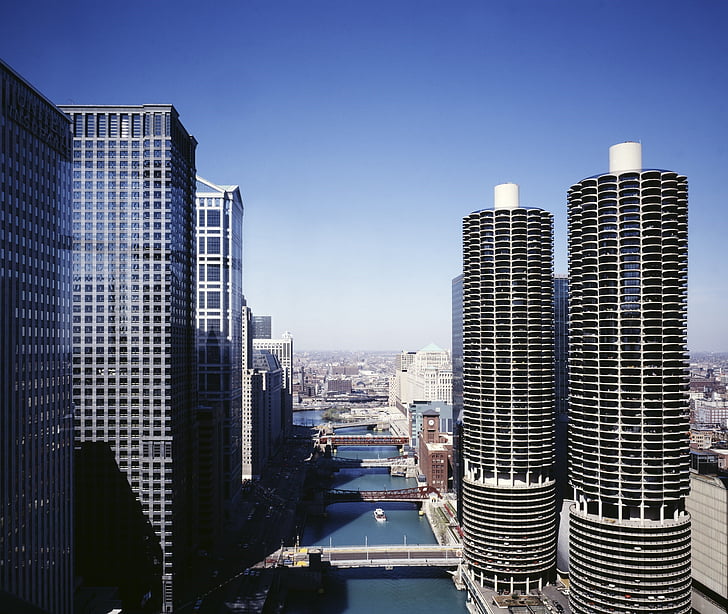 chicago, skyline, architecture, skyscraper, tower, urban, downtown