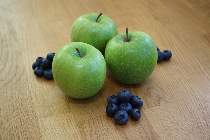 苹果, 蓝莓, 木材, 新鲜, 甜, 健康, 自然