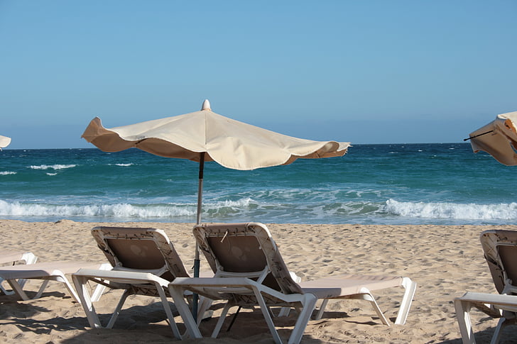 Relaxe, parasol, férias, Verão, mar, romântico, Fuerteventura
